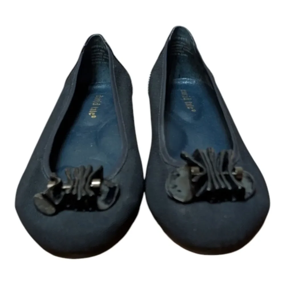 David Tate Black Knit Ballet Flats with Patent Ornament size 11W cushioned